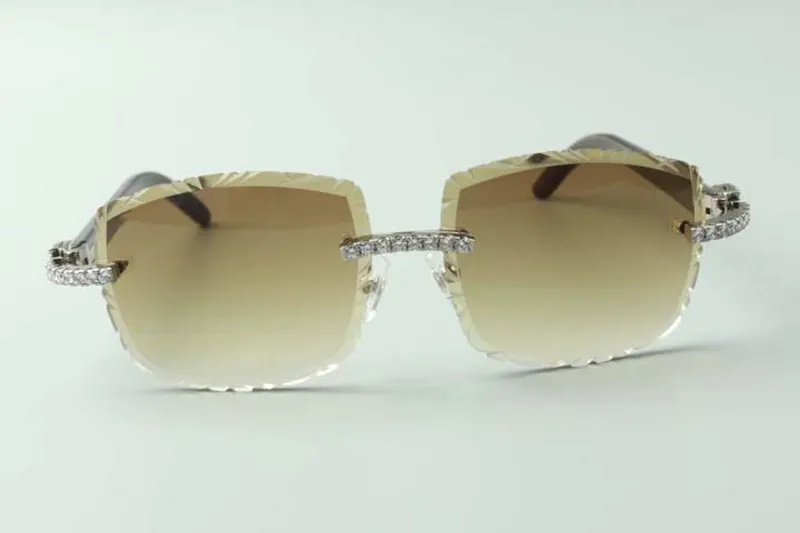 2021 gafas de sol de diseñador 3524023 diamantes sin fin cortes lentes naturales híbridos cuerno de búfalo gafas, tamaño: 58-18-