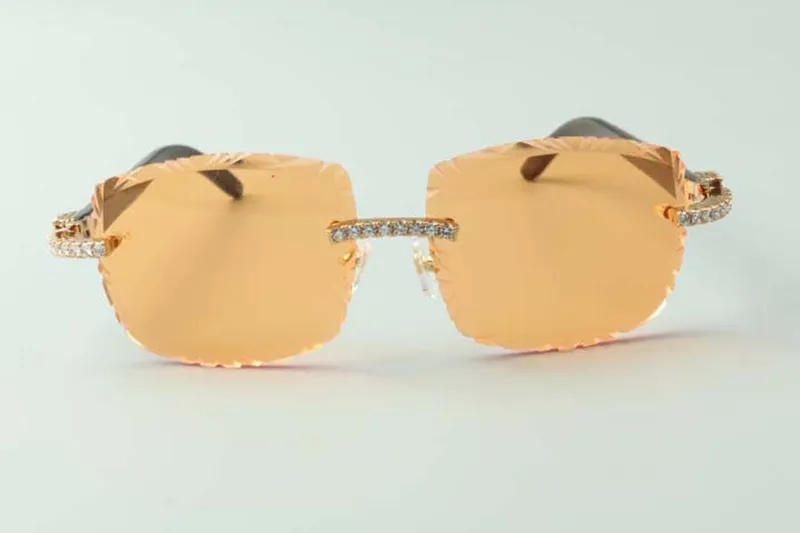 2021 gafas de sol de diseñador 3524023 diamantes sin fin cortes lentes naturales híbridos cuerno de búfalo gafas, tamaño: 58-18-