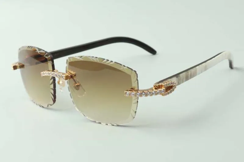 2021 gafas de sol de diseñador 3524023 diamantes sin fin cortes lentes naturales híbridos cuerno de búfalo gafas, tamaño: 58-18-