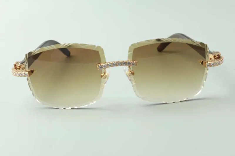 2021 gafas de sol de diseñador 3524023 diamantes sin fin cortes lentes naturales híbridos cuerno de búfalo gafas, tamaño: 58-18-