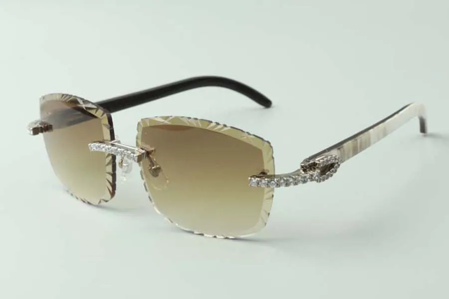 2021 gafas de sol de diseñador 3524023 diamantes sin fin cortes lentes naturales híbridos cuerno de búfalo gafas, tamaño: 58-18-