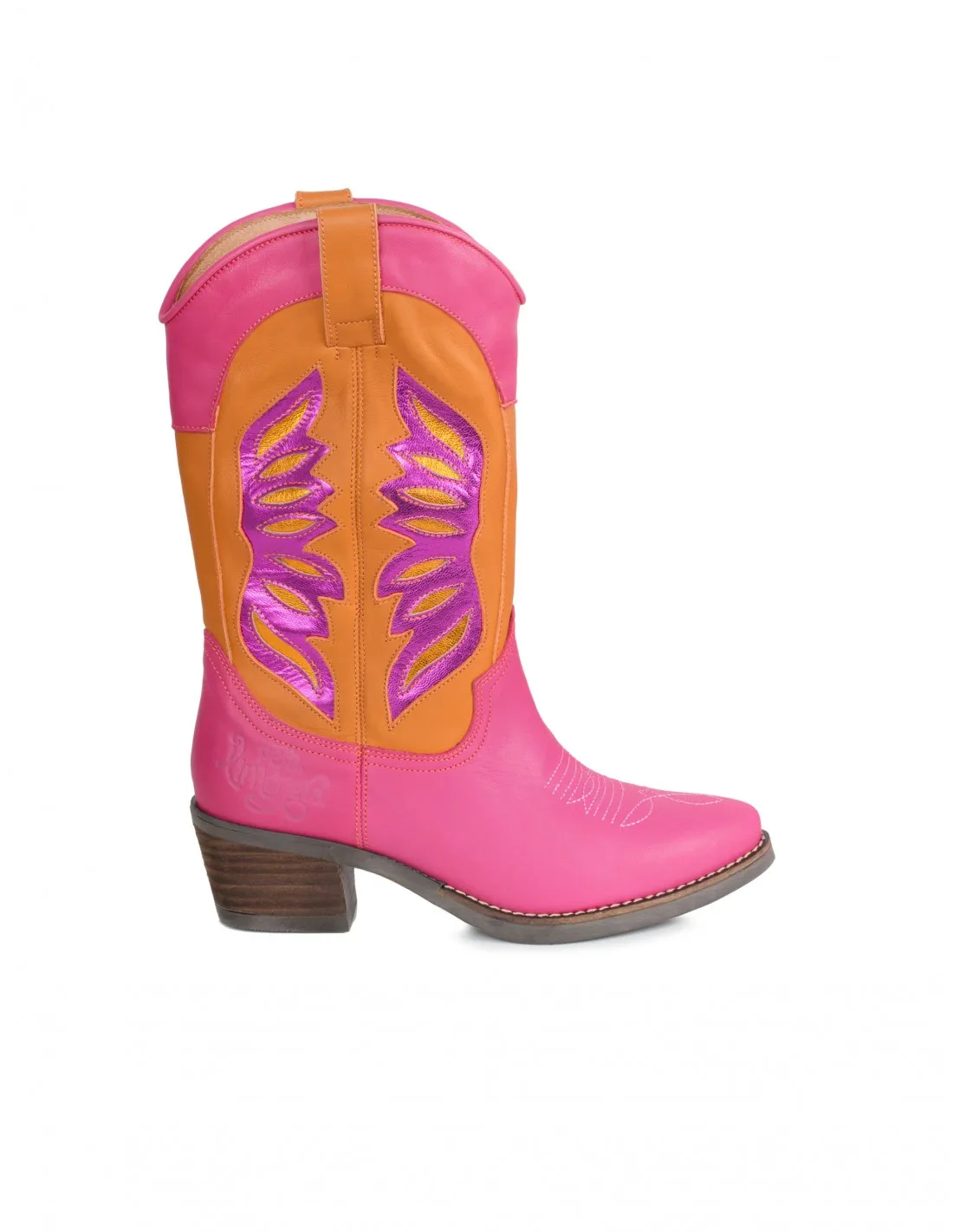 Botas Cowboy Piel Rosas Combinadas