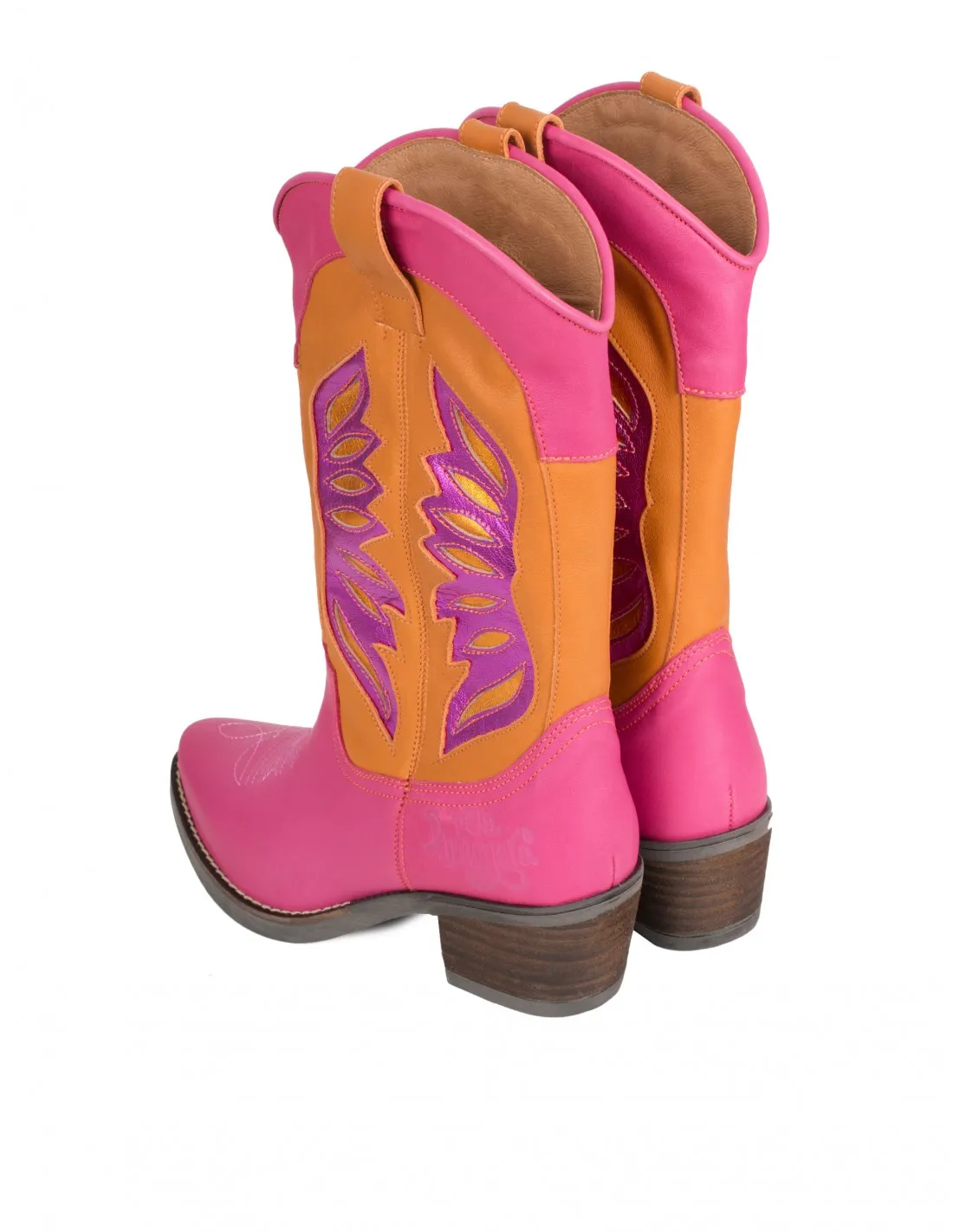 Botas Cowboy Piel Rosas Combinadas