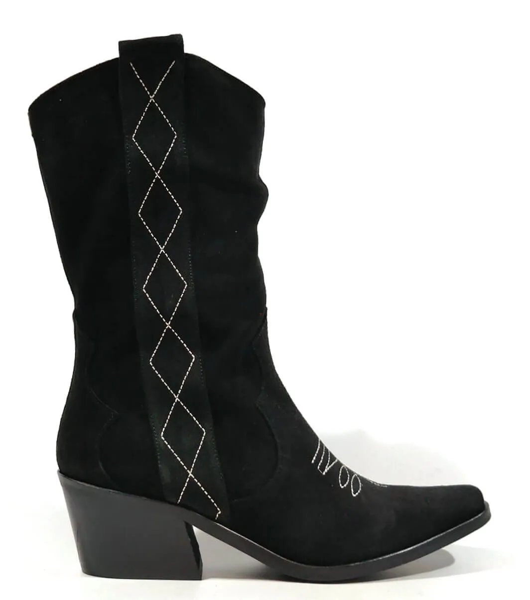 Botas mujer estilo cowboy en serraje negro Parati