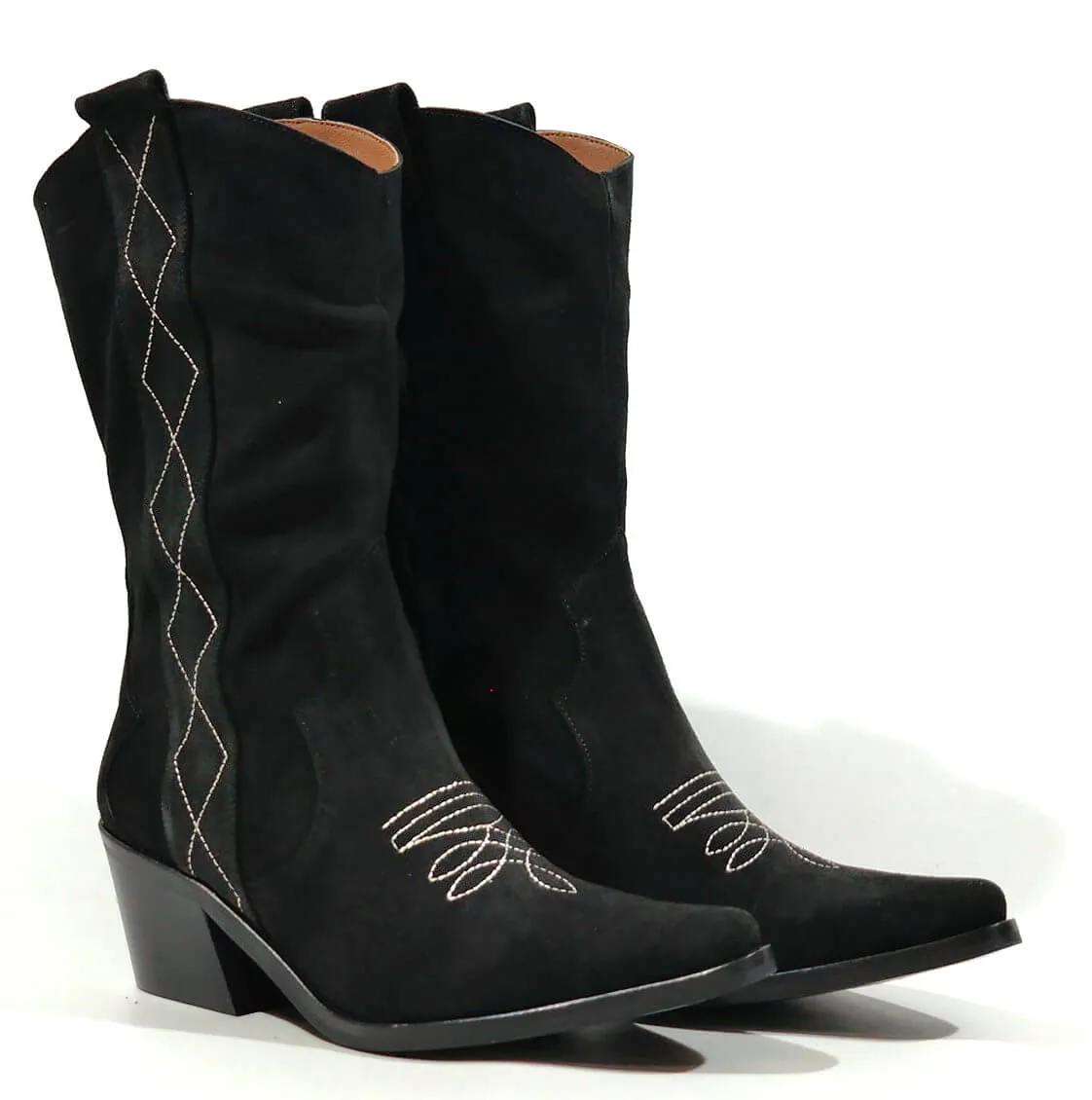 Botas mujer estilo cowboy en serraje negro Parati