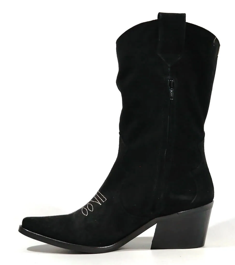 Botas mujer estilo cowboy en serraje negro Parati