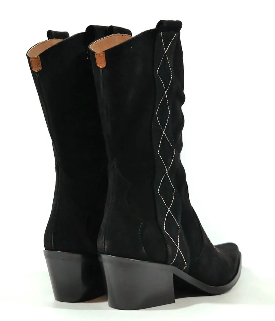 Botas mujer estilo cowboy en serraje negro Parati