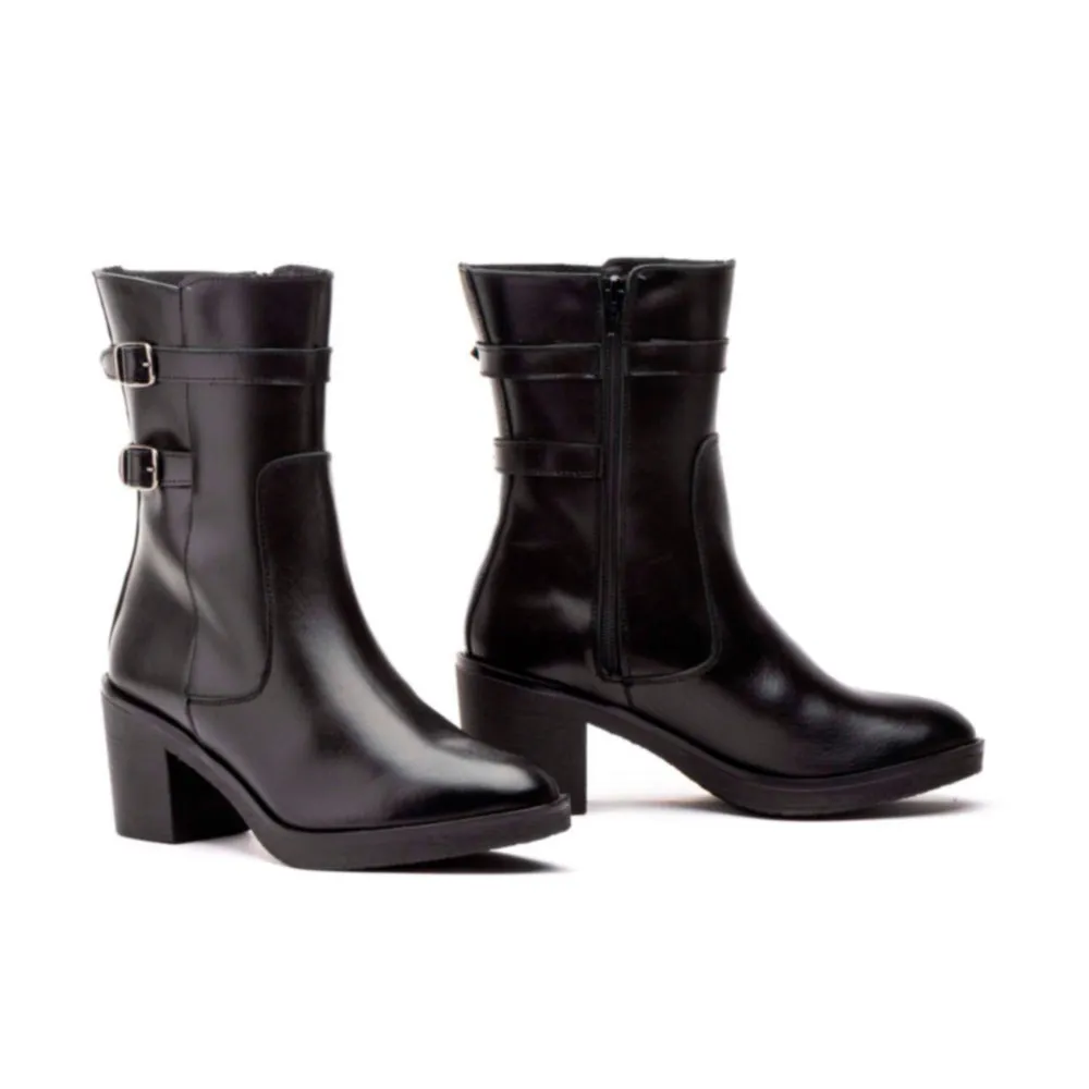 Botas Mujer Piel Negro Hebillas