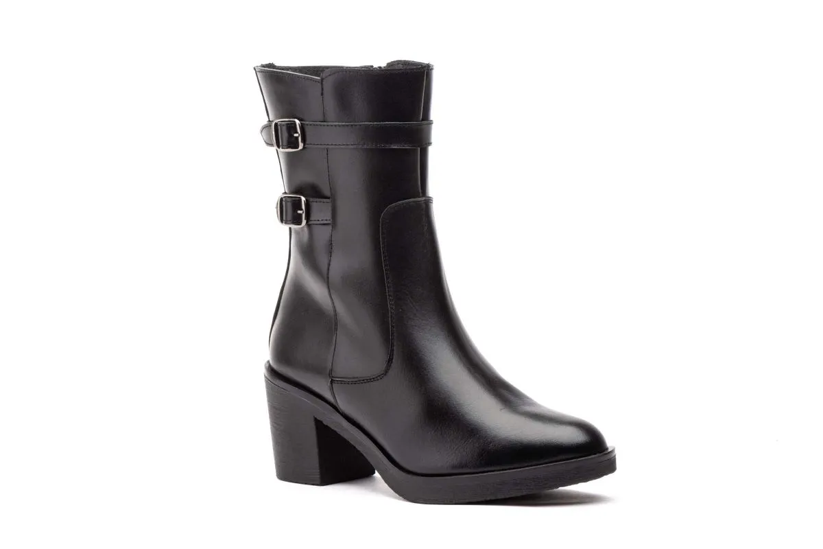 Botas Mujer Piel Negro Hebillas