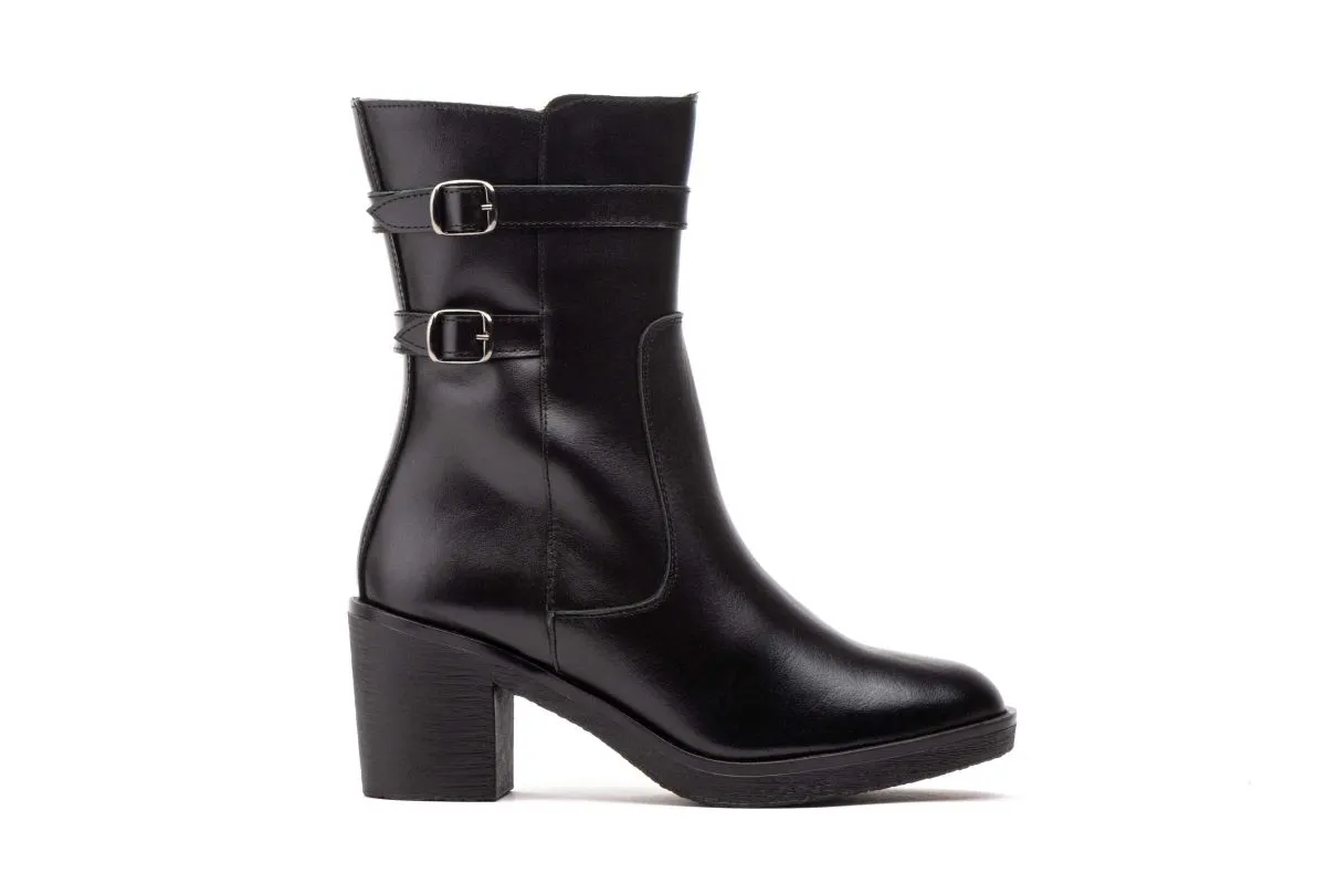 Botas Mujer Piel Negro Hebillas