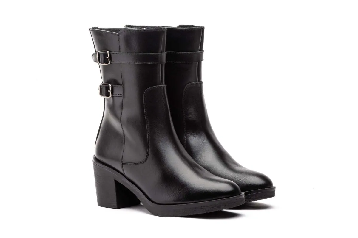 Botas Mujer Piel Negro Hebillas