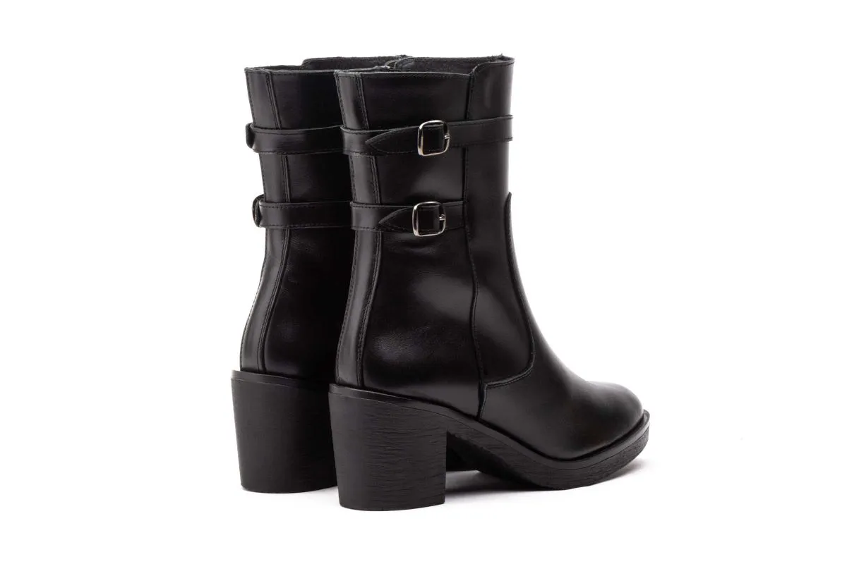 Botas Mujer Piel Negro Hebillas