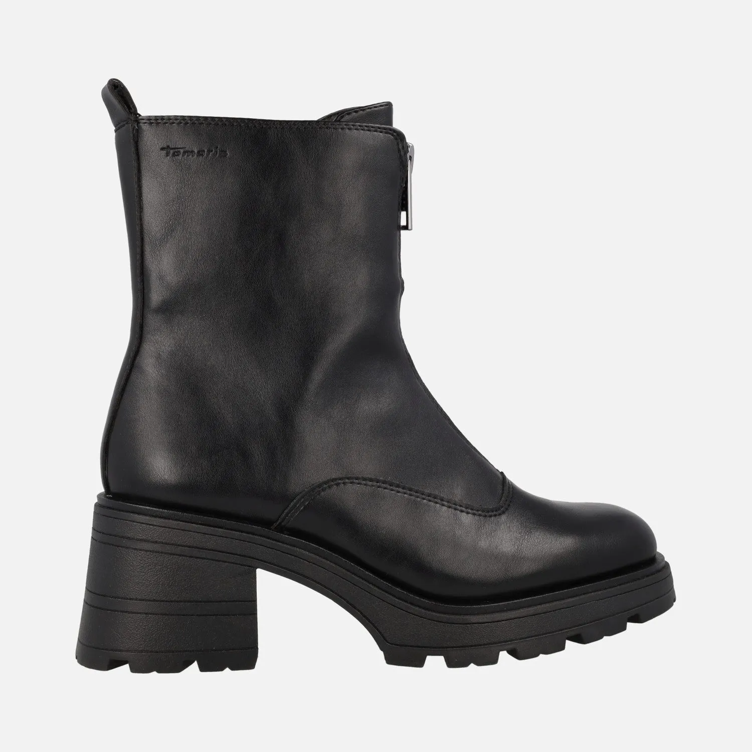 Botas negras veganas con cremallera frontal y tacones de 7 cms