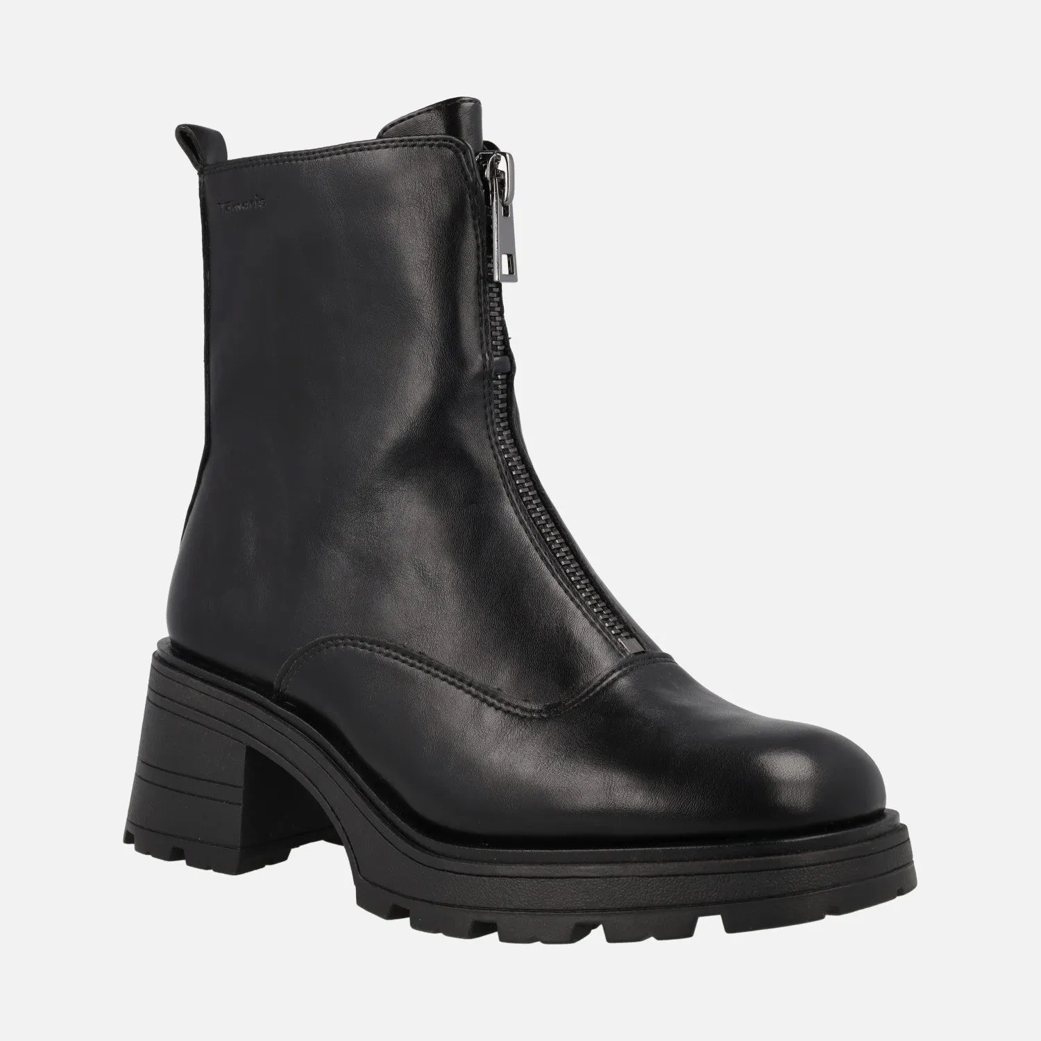 Botas negras veganas con cremallera frontal y tacones de 7 cms