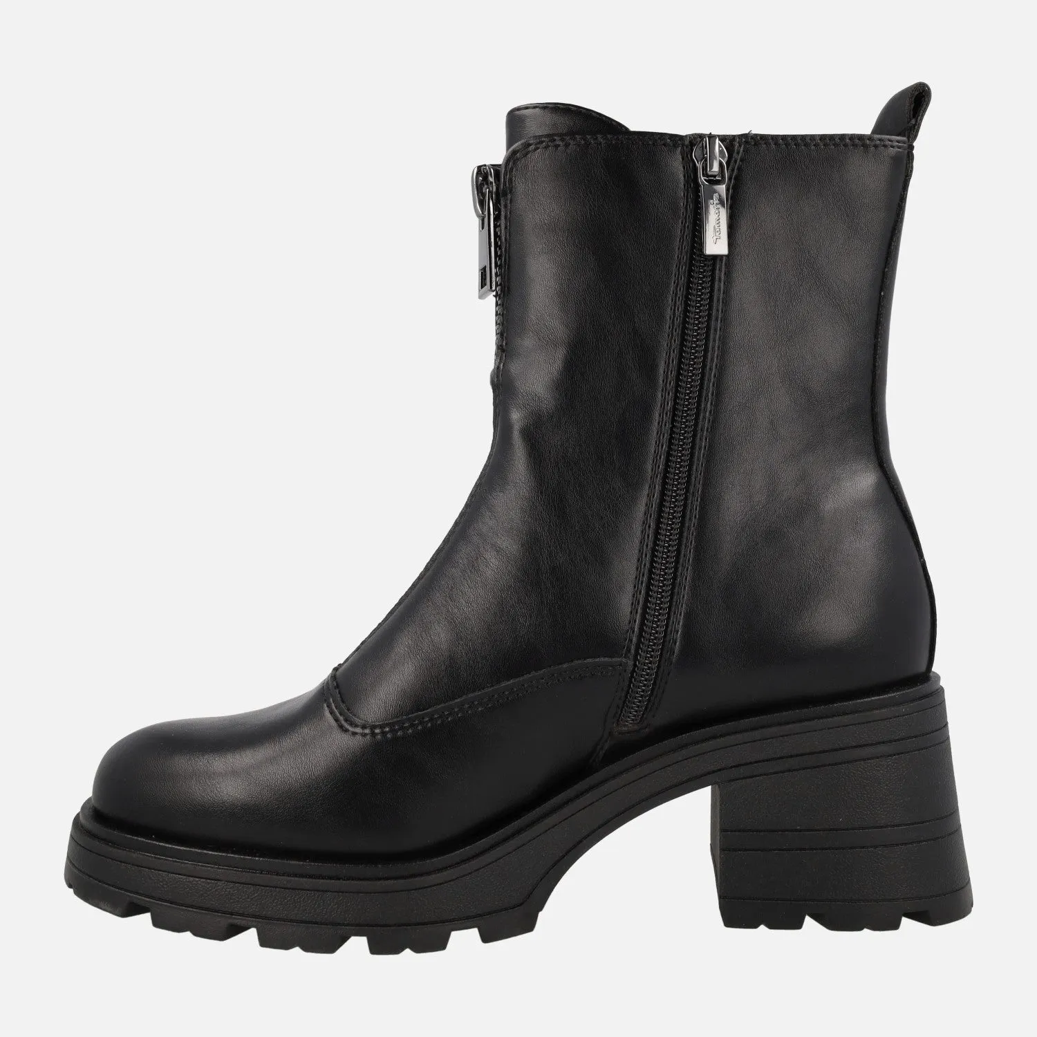 Botas negras veganas con cremallera frontal y tacones de 7 cms