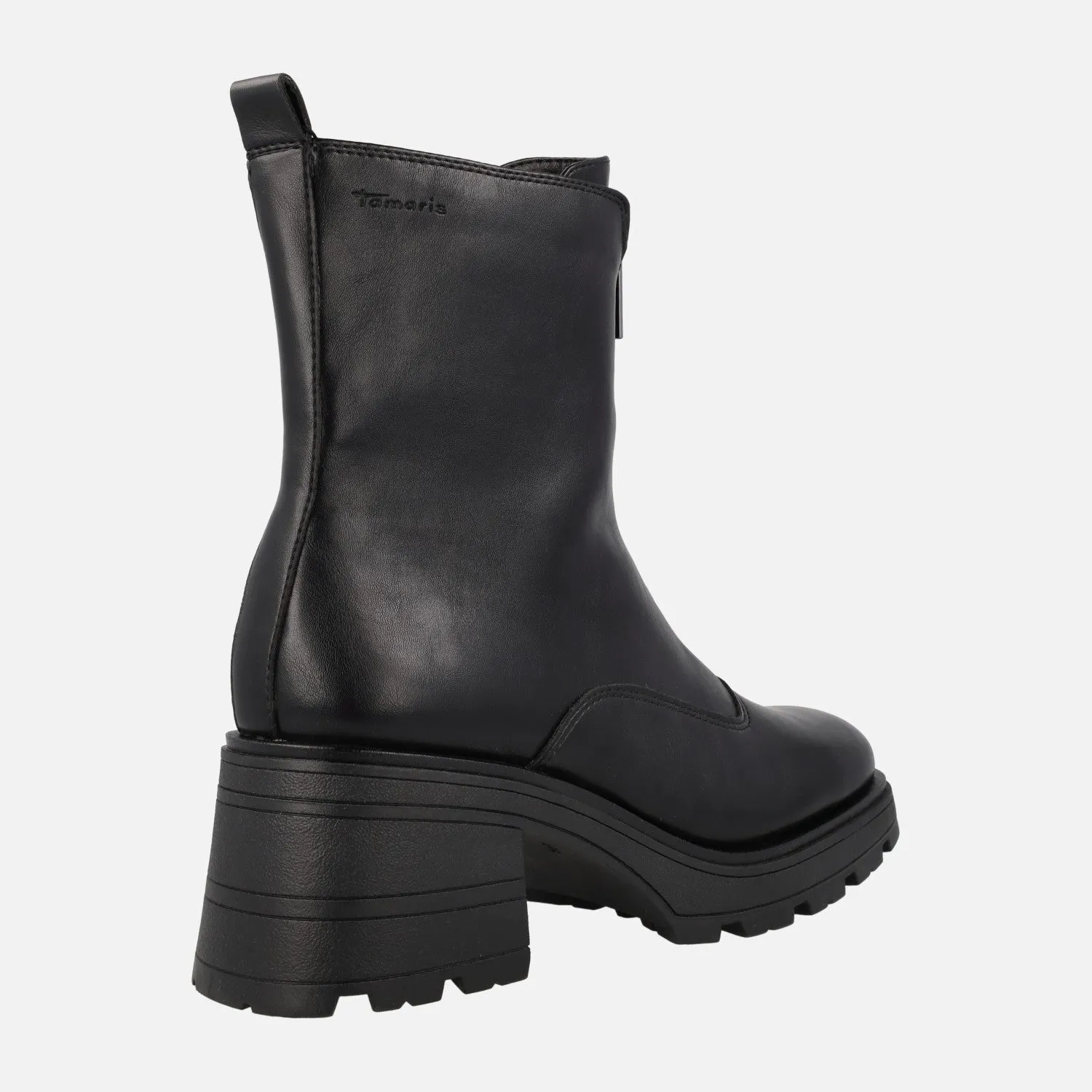 Botas negras veganas con cremallera frontal y tacones de 7 cms