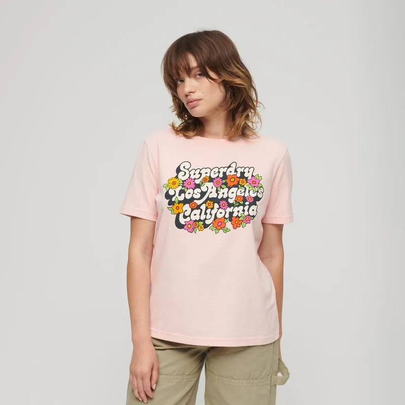 Camiseta Manga Corta Para Mujer 70'S Floral Script Logo Tee Superdry