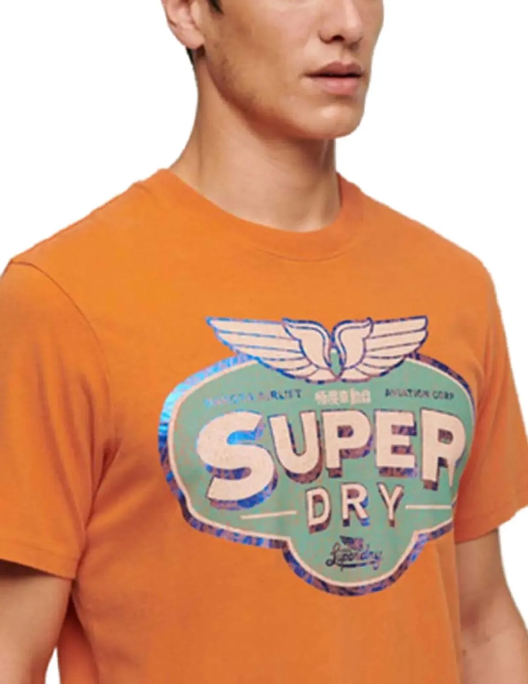 Camiseta Superdry Gasoline naranja manga corta para hombre