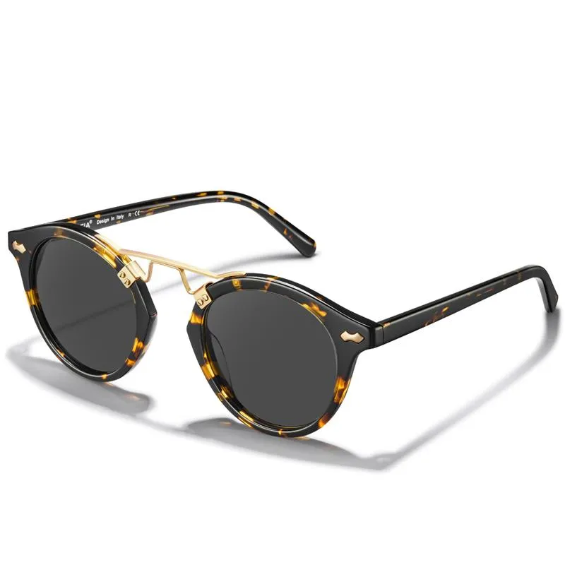 Carfia gafas de sol polarizadas de acetato pequeñas para mujeres, lente reflejada de gafas de metal de doble puente retro cejas 