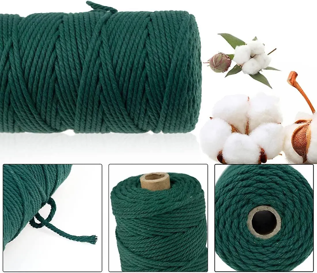 Corde Macram 3mm X 100 M, Vert Fonc, Fil Macrame Coton, Ficelle Corde Pour Bricolage, Artisanat, Tissage, Dcoration, Plante Susp