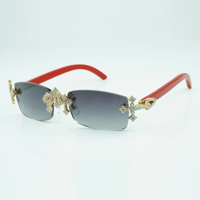 Gafas de sol Cross Diamond Cool 3524012 con patas de madera en rojo natural y lente tallada de 56 mm.