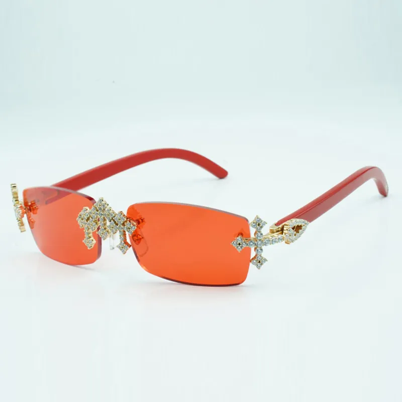 Gafas de sol Cross Diamond Cool 3524012 con patas de madera en rojo natural y lente tallada de 56 mm.