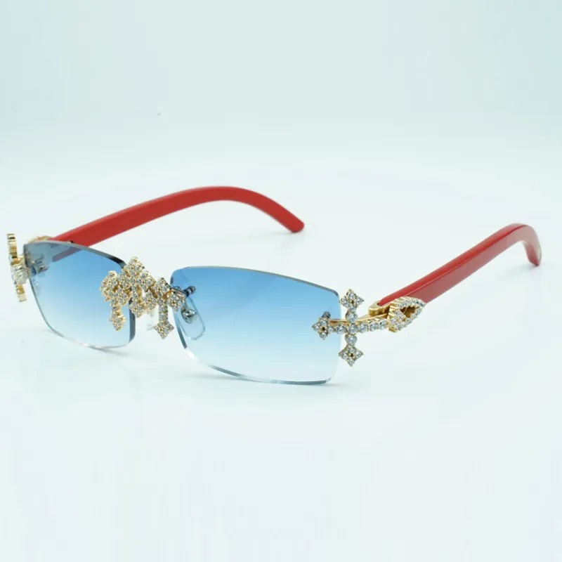 Gafas de sol Cross Diamond Cool 3524012 con patas de madera en rojo natural y lente tallada de 56 mm.