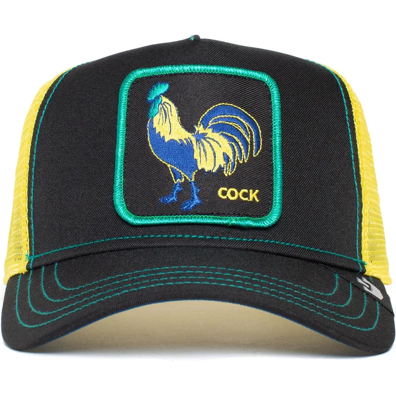 Gorra trucker negra y amarilla gallo Cock Trip The Farm de Goorin Bros.