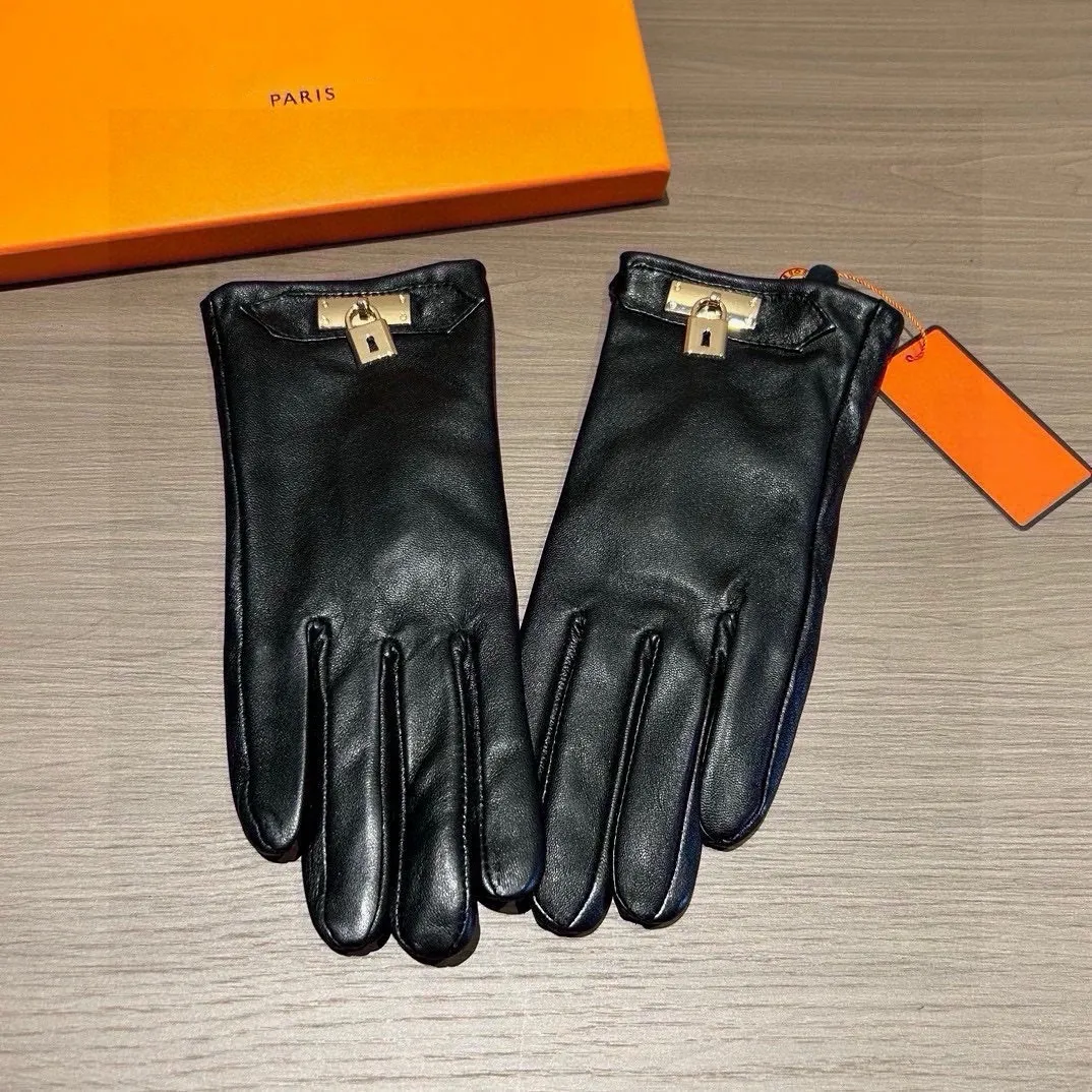 Guantes de piel de oveja para mujeres de alta calidad Guantes de lujo de lujo Guantes de lujo de invierno con forro de lana 8850