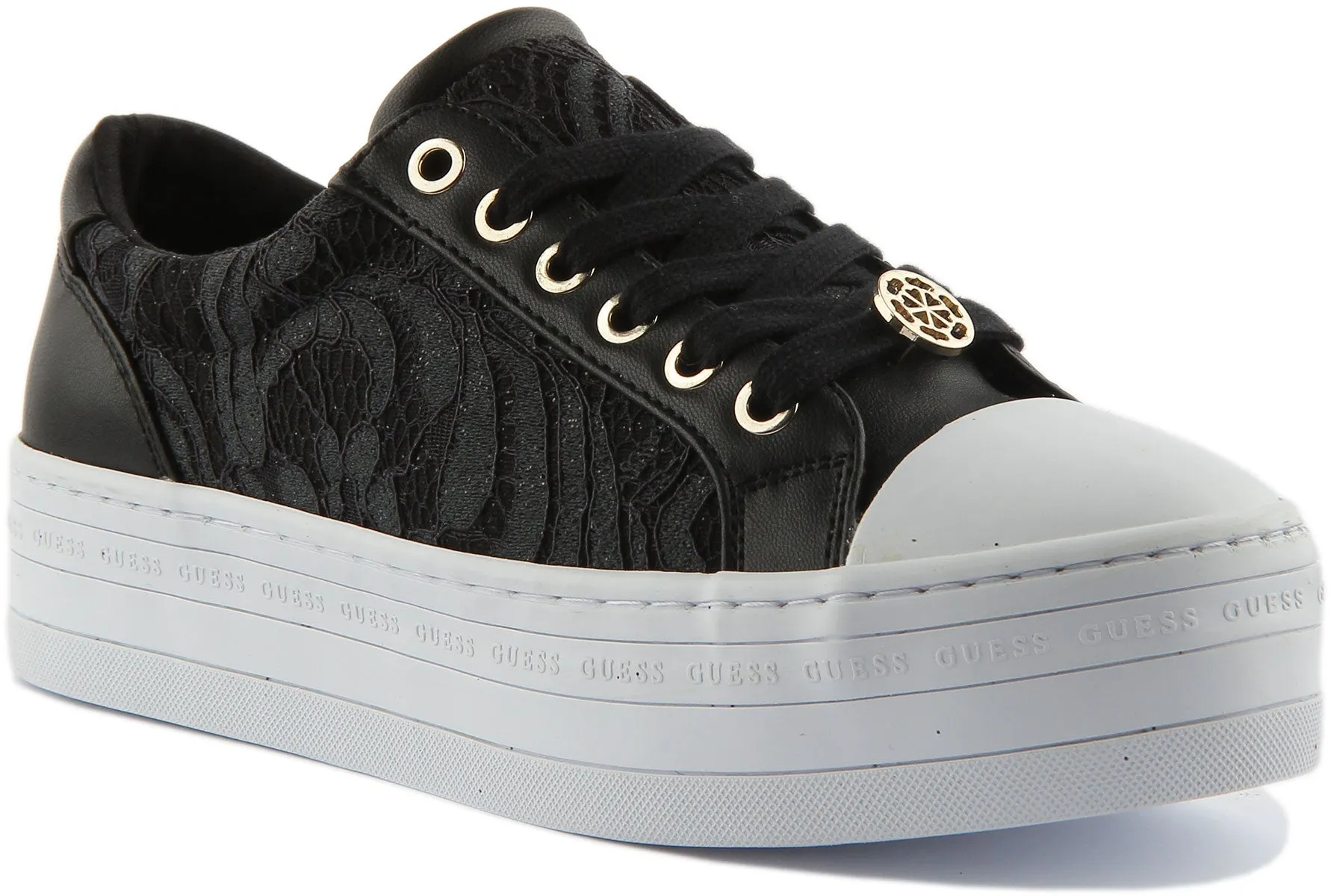 Guess Bells Zapatillas de deporte con cordones sintéticos para mujer en negro