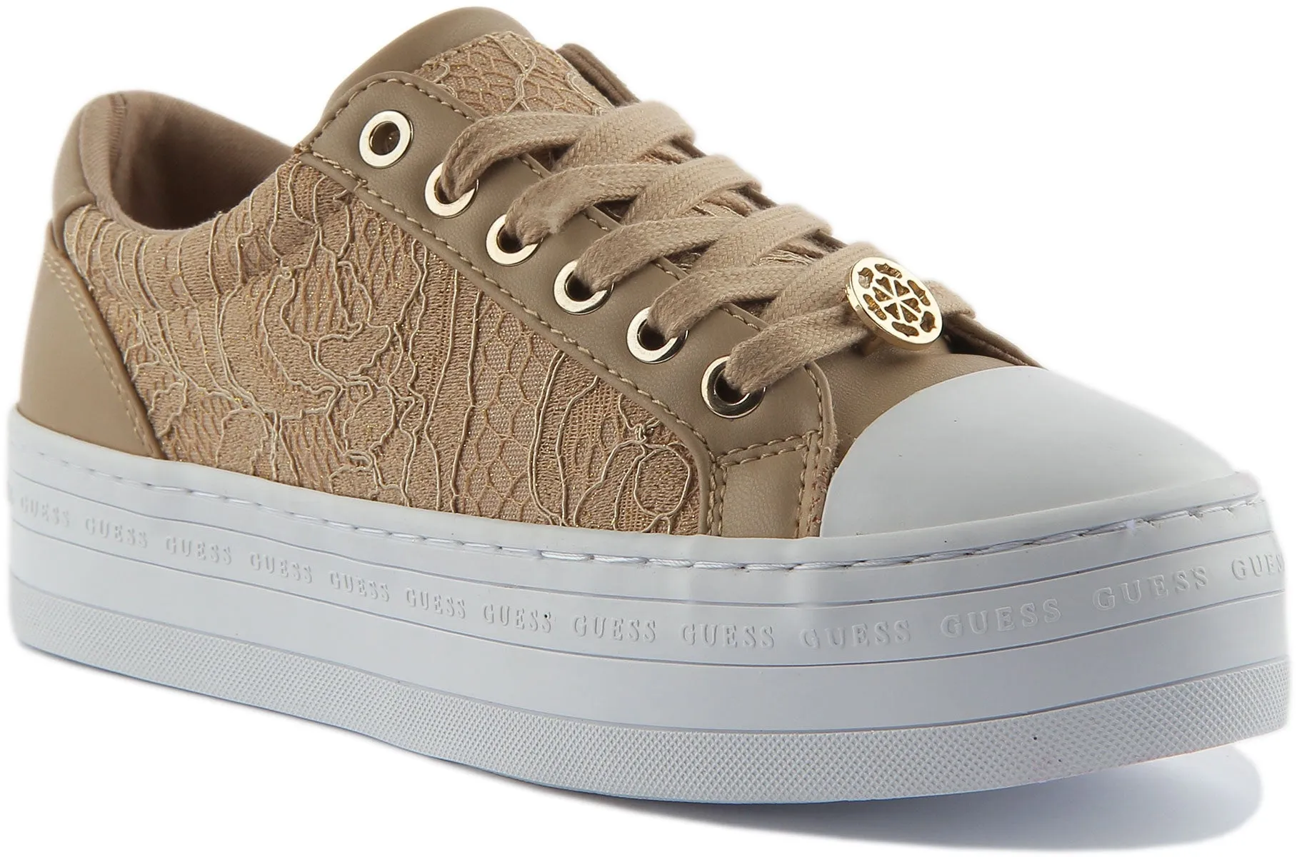 Guess Bells Zapatillas de deporte sintéticas con cordones para mujer en beige