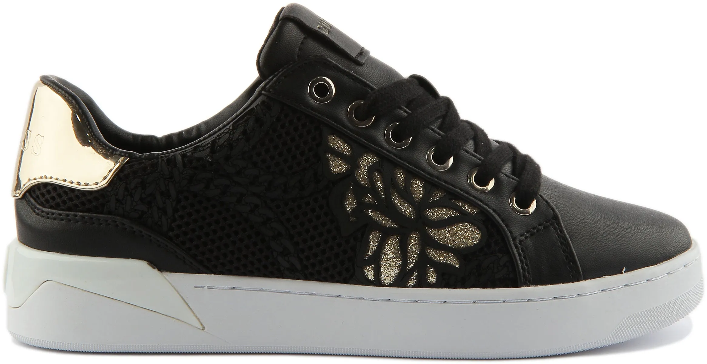 Guess Refresh Zapatillas de deporte con cordones sintéticos perforados para mujer en negro dorado