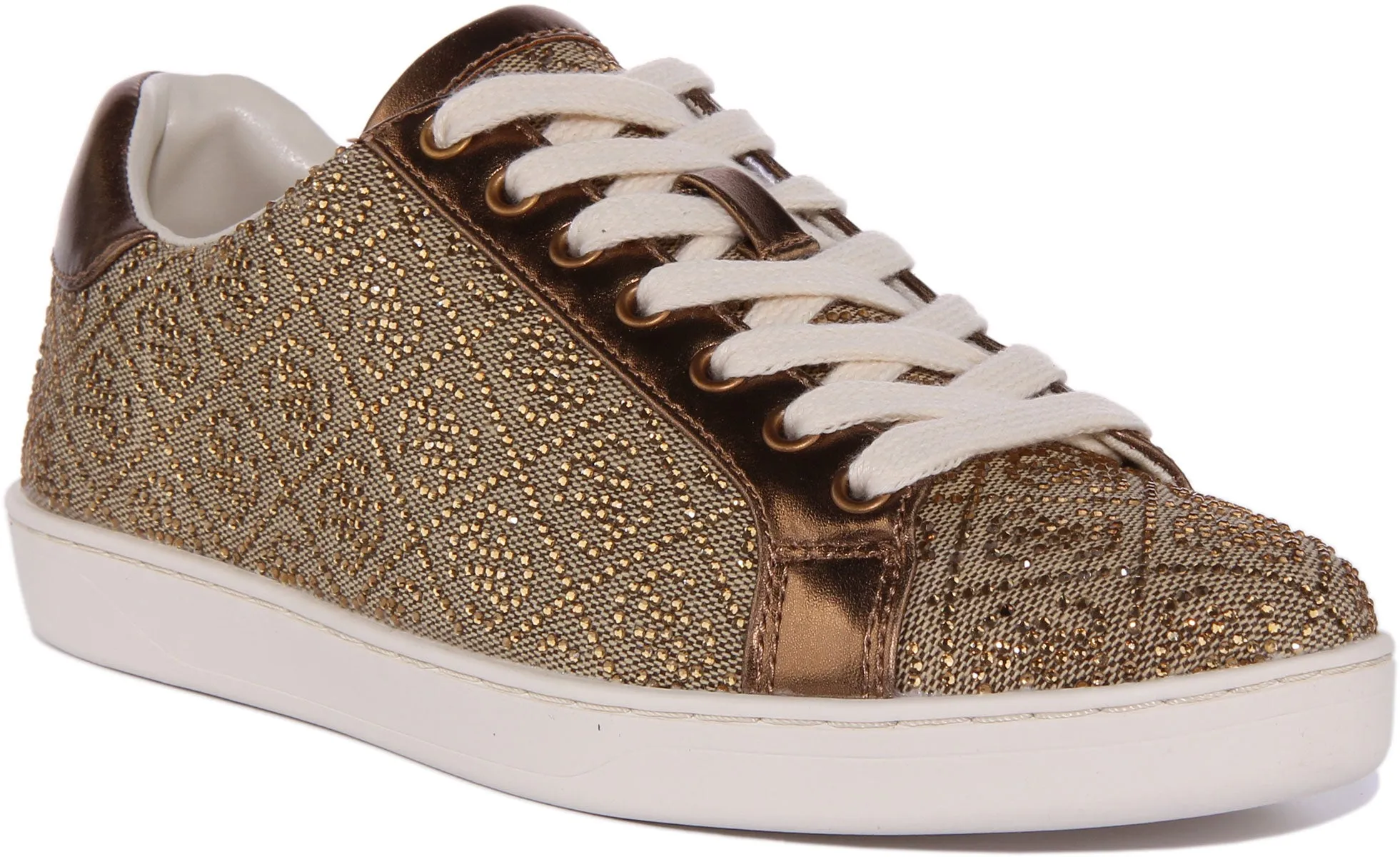 Guess Rosalia Zapatillas de deporte casual con cordones en mezcla de algodón para mujer en beige