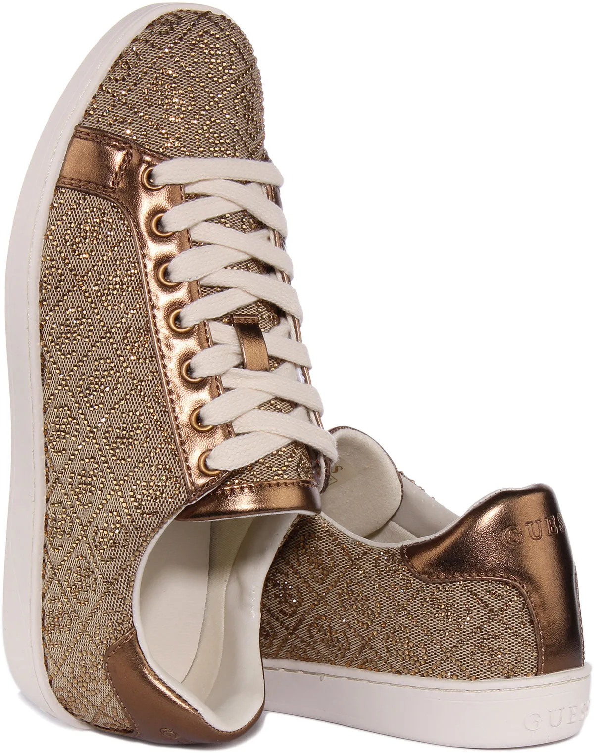 Guess Rosalia Zapatillas de deporte casual con cordones en mezcla de algodón para mujer en beige