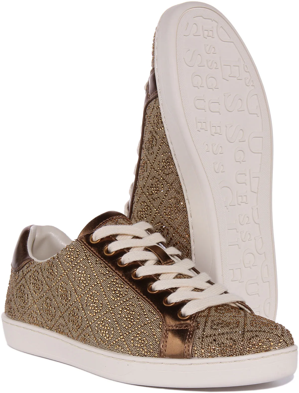 Guess Rosalia Zapatillas de deporte casual con cordones en mezcla de algodón para mujer en beige