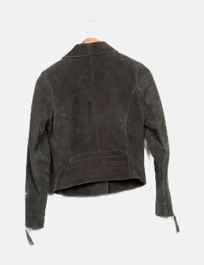 JOFAMA Chaqueta biker gris oscuro ante