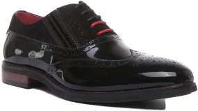 JUSTINREESS Jake Zapatos brogue de piel con cordones para hombre en charol negro