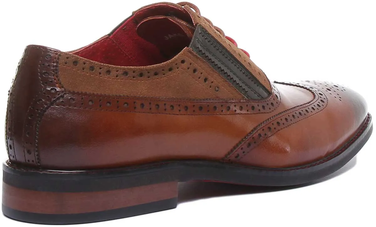 JUSTINREESS Jake Zapatos brogue de piel con cordones para hombre en charol negro