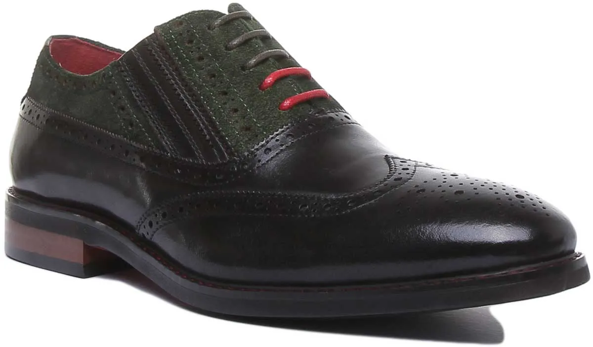 JUSTINREESS Jake Zapatos brogue de piel con cordones para hombre en verde