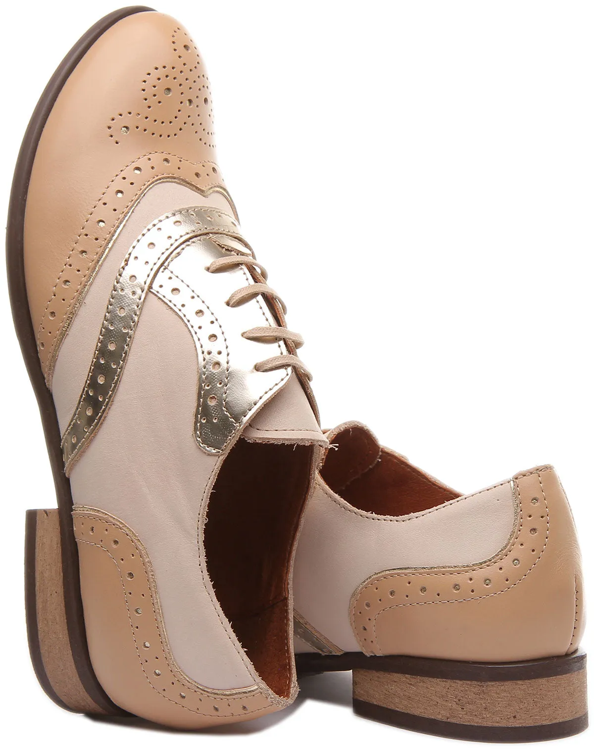 JUSTINREESS Roxana Zapatos brogue de piel con cordones para mujer en verde rosa