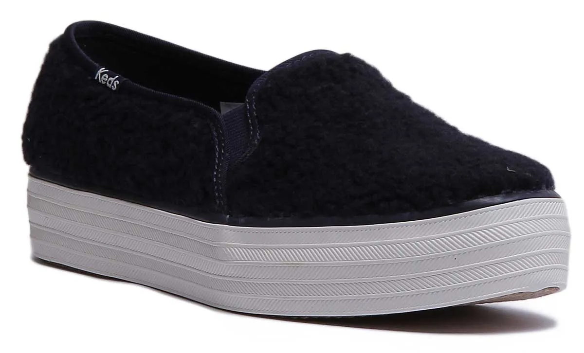 Keds Triple Decker Zapatillas con plataforma de imitación de piel para mujer en marino