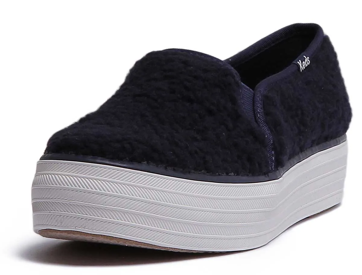 Keds Triple Decker Zapatillas con plataforma de imitación de piel para mujer en marino