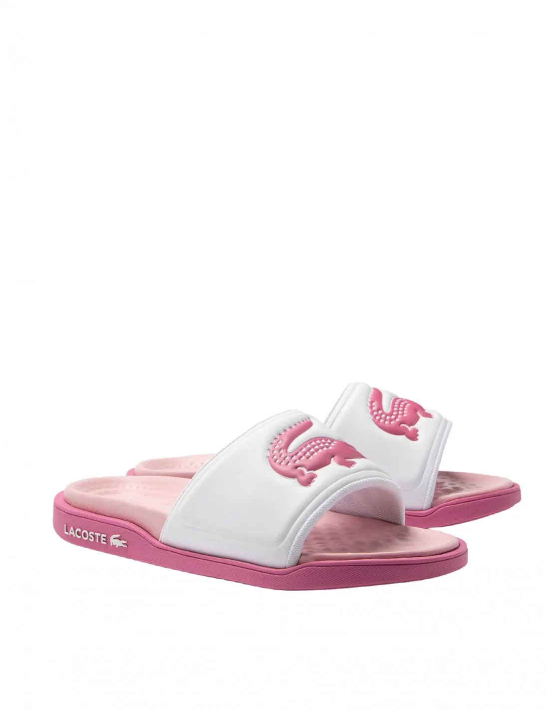 LACOSTE Chanclas Blancas Logo Rosa