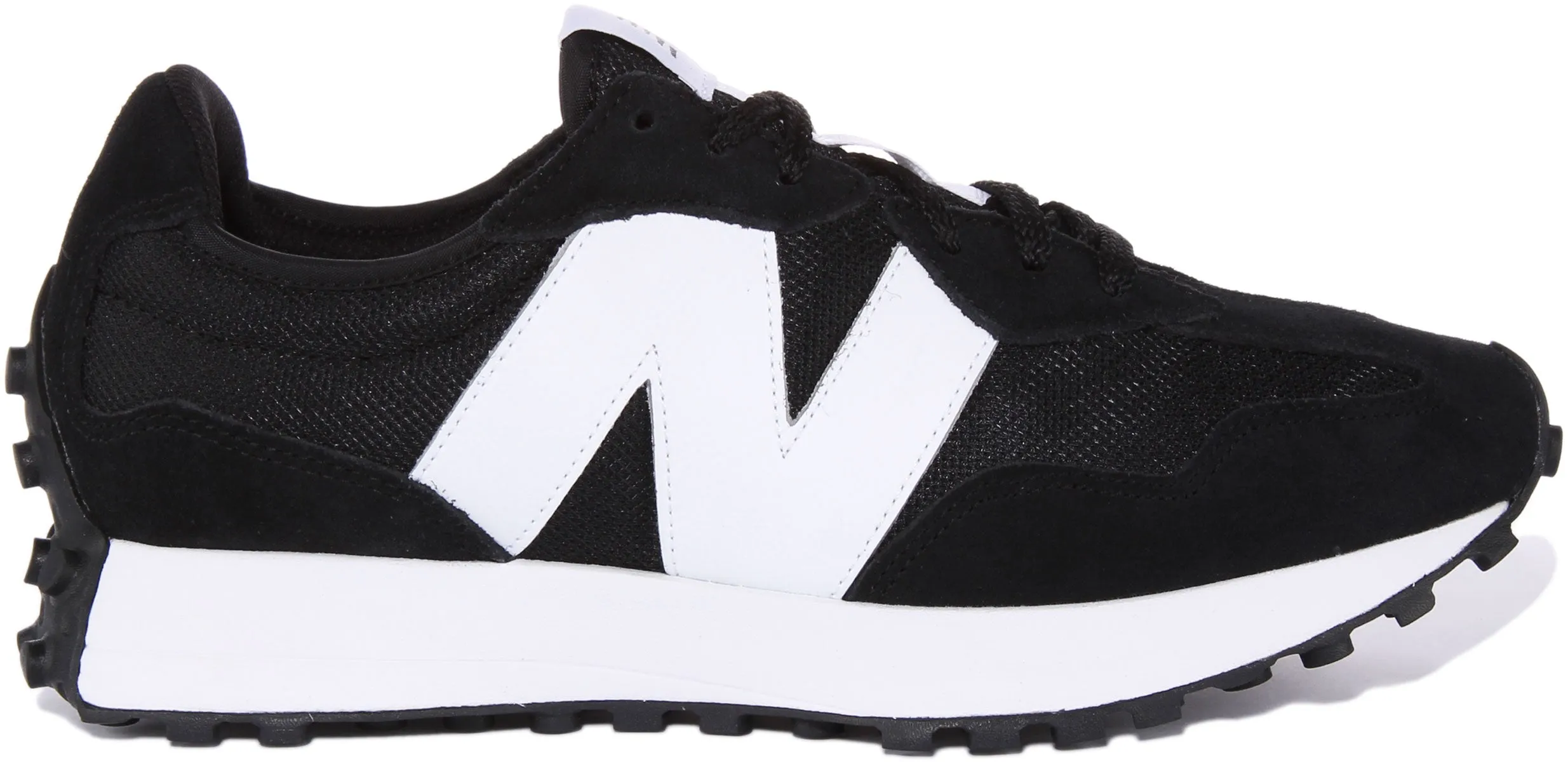 New Balance MS327CBW Zapatillas retro de ante con cordones para mujer en negro blanco