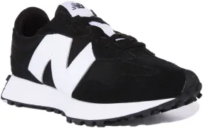 New Balance MS327CBW Zapatillas retro de ante con cordones para mujer en negro blanco