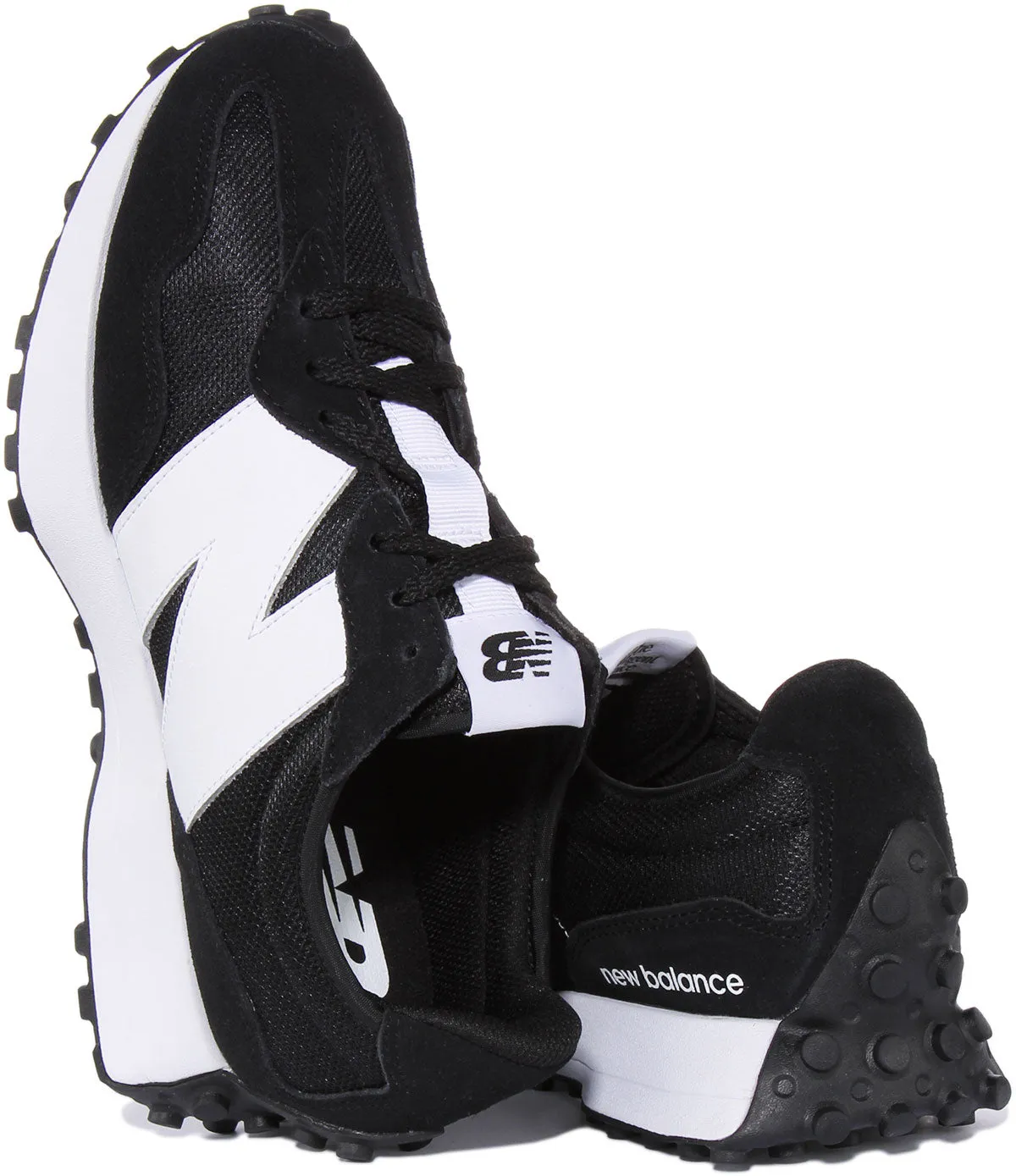 New Balance MS327CBW Zapatillas retro de ante con cordones para mujer en negro blanco