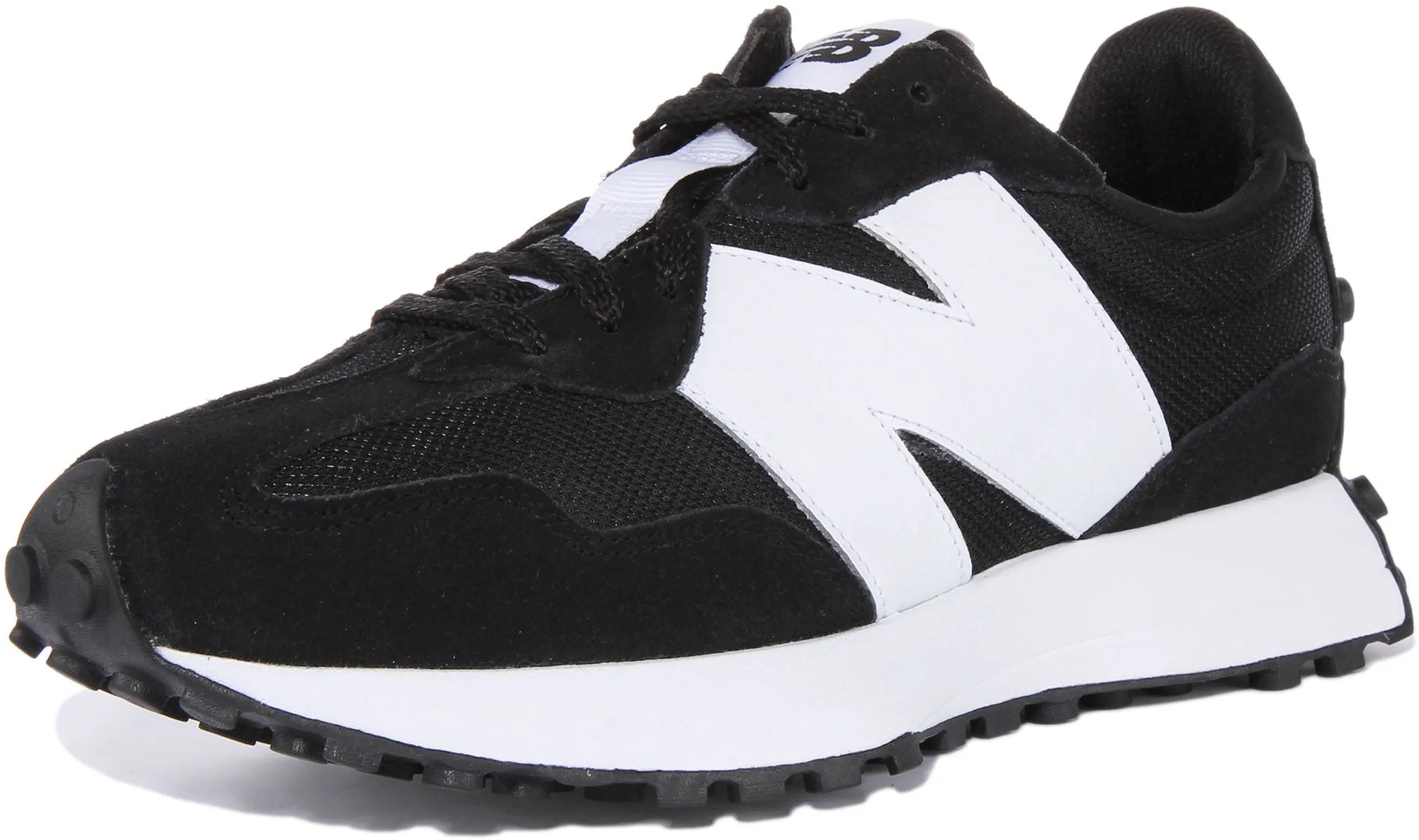 New Balance MS327CBW Zapatillas retro de ante con cordones para mujer en negro blanco