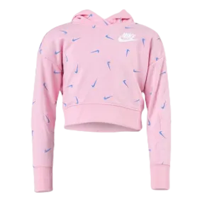 Nike Swooshfetti Crop Hoodie Junior Pink/Blue