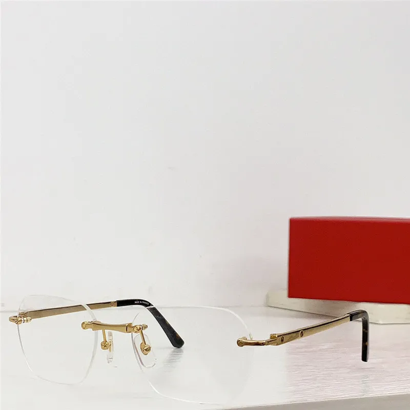 Nuevos gafas ópticas de diseño de moda 0407 Rimless K Gold Frame Forma retro Simple y elegante Las gafas versátiles con caja pue