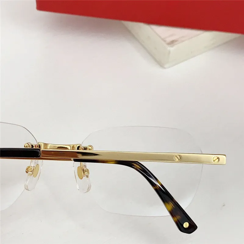 Nuevos gafas ópticas de diseño de moda 0407 Rimless K Gold Frame Forma retro Simple y elegante Las gafas versátiles con caja pue